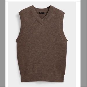 Light brown merino wool V-neck ribbed Grandpa chic vest NWT